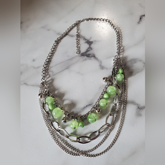 Silver Tone & Green Beads Multi Strand Necklace 💥3 for $24💥 - Picture 10 of 12